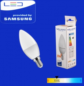 LED lamp Wellmax 8W warm white (C37 E14 3000K) 